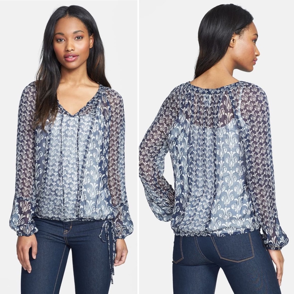 Lucky Brandy Sheer Navy Calimesa Peasant Top Large